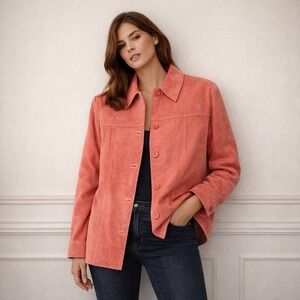Atelier Woman L Coral Suede Leather Jacket Blazer Retro Y2K Boho Chic Utility